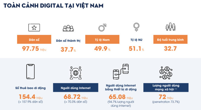 Những con số tiêu biểu về thị trường kỹ thuật số tại Việt Nam. Ảnh: Adsota