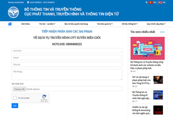 Ra mắt cổng tiếp nhận phản ánh sai phạm nội dung dịch vụ truyền hình trên Internet xuyên biên giới - Ảnh 1.