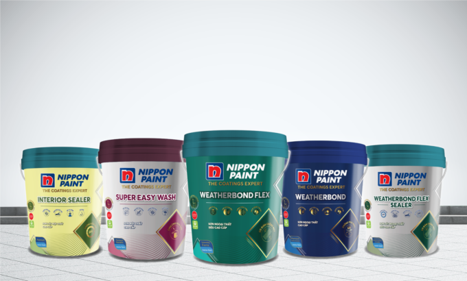 Bao bì mới của dòng sản phẩm Nippon Paint - The Coatings Expert sử dụng ngôn ngữ thiết kế hiện đại với điểm nhấn là các khung hình thoi.