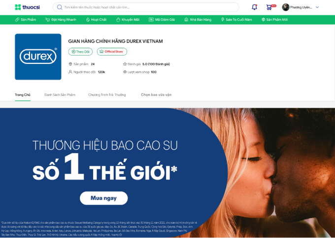 Gian hàng chính hãng Durex đã có mặt trên sàn giao dịch thuocsi.vn. Ảnh: thuocsi.vn