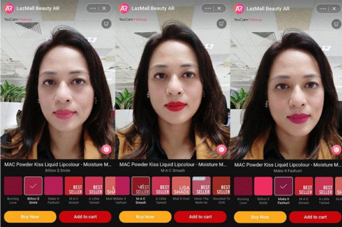 Người dùng có thể thử các sản phẩm makeup bằng camera trước nhờ công nghệ VR. Ảnh: Lazada Việt Nam